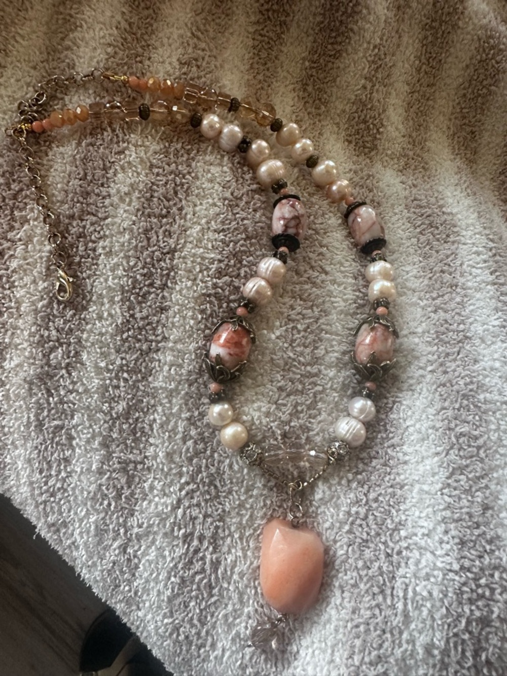 Artisan Pink Pearl and Peach Coral Necklace - Women Jewelry - Picture 3 of 13